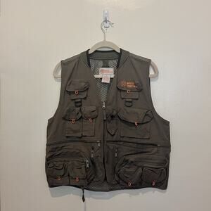 Master Sportsman Rugged Outdoor Gear Olive Green Orange Fishing Vest Mesh Sz M